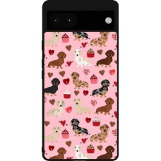 Coque Google Pixel 6a - Silicone rigide noir Valentine 2024 puppy love