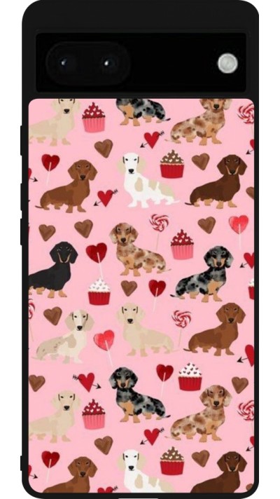 Coque Google Pixel 6a - Silicone rigide noir Valentine 2024 puppy love