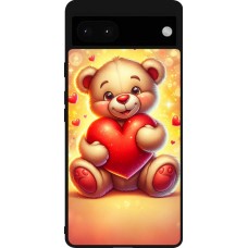 Coque Google Pixel 6a - Silicone rigide noir Valentine 2024 Teddy love