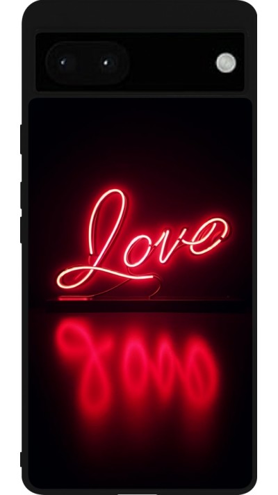 Google Pixel 6a Case Hülle - Silikon schwarz Valentine 2025 Neon Liebe