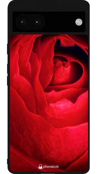 Coque Google Pixel 6a - Silicone rigide noir Valentine 2022 Rose