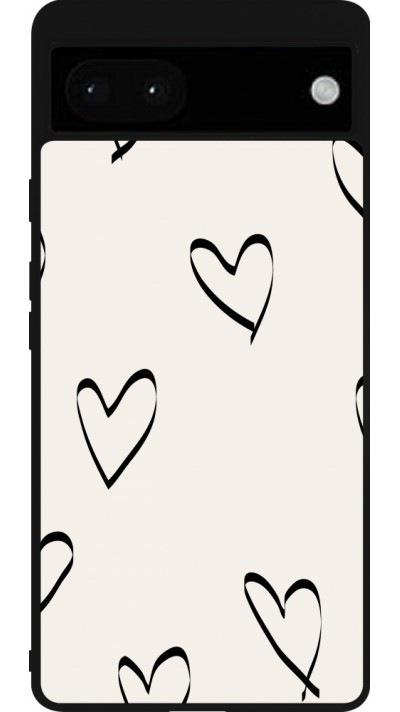 Coque Google Pixel 6a - Silicone rigide noir Valentine 2023 minimalist hearts