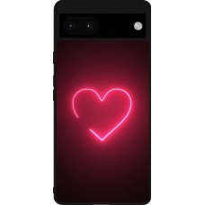 Coque Google Pixel 6a - Silicone rigide noir Valentine 2023 single neon heart