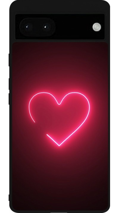 Coque Google Pixel 6a - Silicone rigide noir Valentine 2023 single neon heart