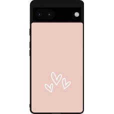 Coque Google Pixel 6a - Silicone rigide noir Valentine 2023 three minimalist hearts