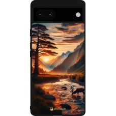 Coque Google Pixel 6a - Silicone rigide noir Valley Sunset Deer Tree