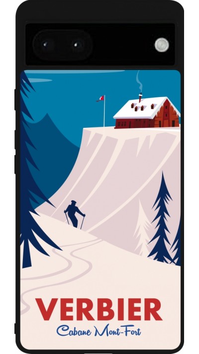 Coque Google Pixel 6a - Silicone rigide noir Verbier Cabane Mont-Fort