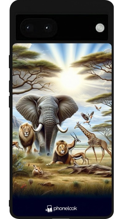 Coque Google Pixel 6a - Silicone rigide noir Vie sauvage africaine