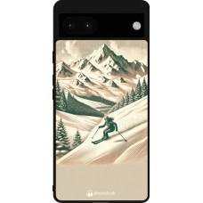 Coque Google Pixel 6a - Silicone rigide noir Vintage Ski Mountain