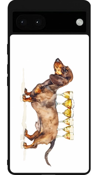 Google Pixel 6a Case Hülle - Silikon schwarz Wine Teckel