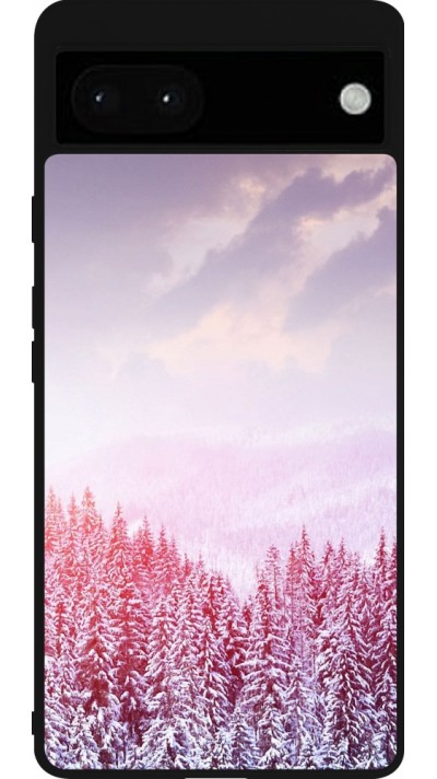 Coque Google Pixel 6a - Silicone rigide noir Winter 22 Pink Forest