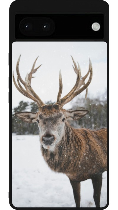 Coque Google Pixel 6a - Silicone rigide noir Winter 25 Winter reindeer