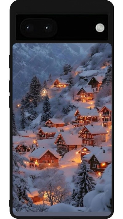 Coque Google Pixel 6a - Silicone rigide noir Winter 25 Winter snowy village