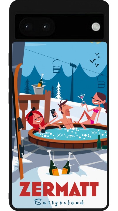 Coque Google Pixel 6a - Silicone rigide noir Zermatt Mountain Jacuzzi