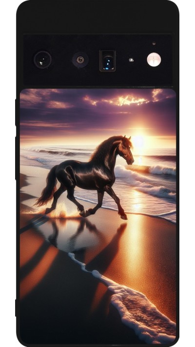 Google Pixel 6 Pro Case Hülle - Silikon schwarz Pferd majestätisch Strand