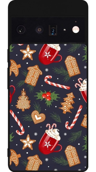 Coque Google Pixel 6 Pro - Silicone rigide noir Christmas 25 Pattern Gingerbread House