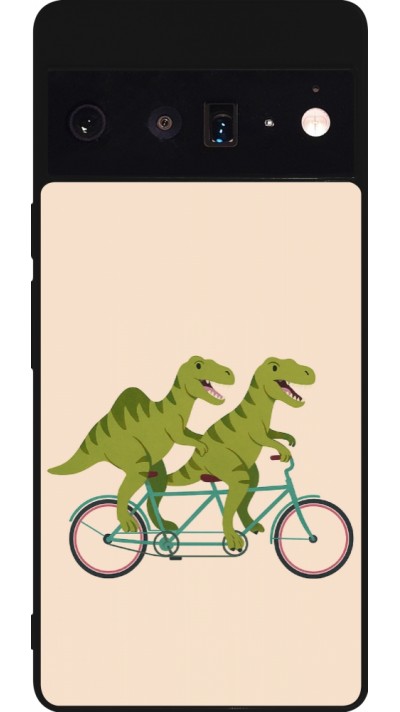 Coque Google Pixel 6 Pro - Silicone rigide noir Dinosaurs on bikes 2026