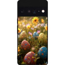Coque Google Pixel 6 Pro - Silicone rigide noir Easter 2026 Decorated eggs