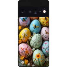 Coque Google Pixel 6 Pro - Silicone rigide noir Easter 2026 Eggs with bees
