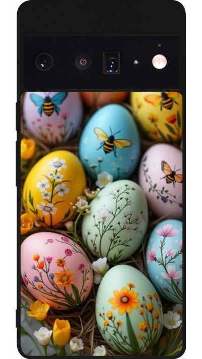 Coque Google Pixel 6 Pro - Silicone rigide noir Easter 2026 Eggs with bees