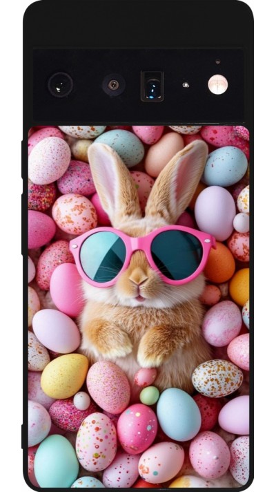 Coque Google Pixel 6 Pro - Silicone rigide noir Easter 2026 Rabbit fun