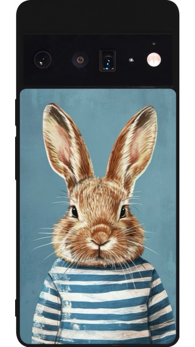 Coque Google Pixel 6 Pro - Silicone rigide noir Easter 2026 Rabbit navy