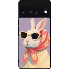Coque Google Pixel 6 Pro - Silicone rigide noir Easter 2026 Rabbit with scarf