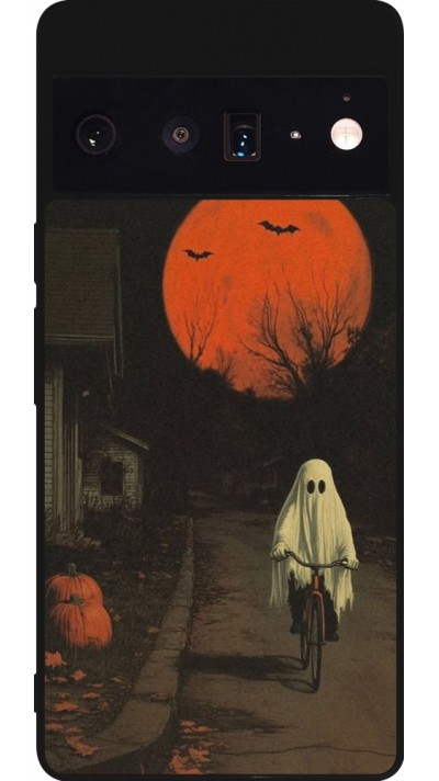 Google Pixel 6 Pro Case Hülle - Silikon schwarz Halloween 2025 Ghost on a bicycle