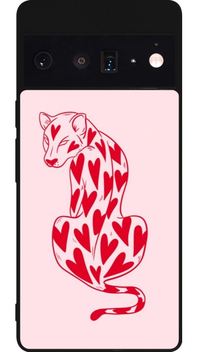 Coque Google Pixel 6 Pro - Silicone rigide noir Leopard with hearts 2026