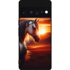 Coque Google Pixel 6 Pro - Silicone rigide noir Majestic Sunset Horse