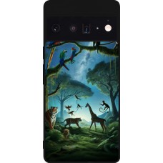 Coque Google Pixel 6 Pro - Silicone rigide noir Paradis des animaux exotiques
