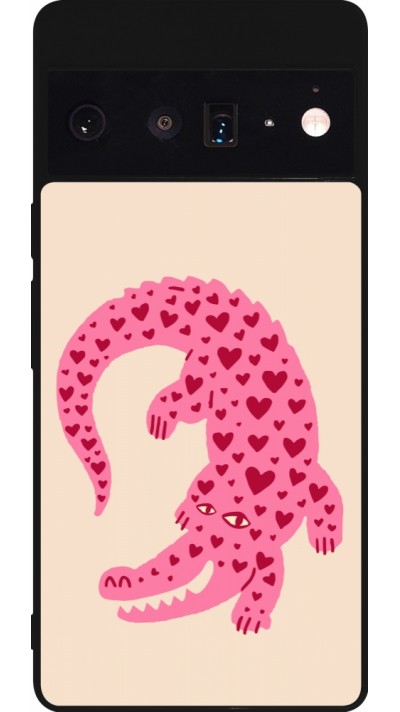 Coque Google Pixel 6 Pro - Silicone rigide noir Pink crocodile 2026