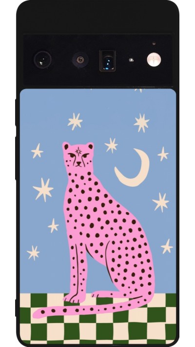 Coque Google Pixel 6 Pro - Silicone rigide noir Pink leopard with stars 2026
