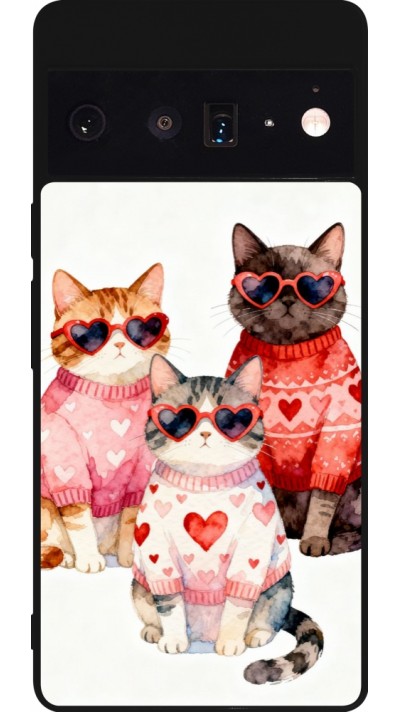Coque Google Pixel 6 Pro - Silicone rigide noir Saint Valentines Day 26 Cat Love