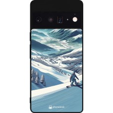 Coque Google Pixel 6 Pro - Silicone rigide noir Snowboarder Montagne