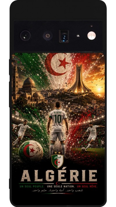 Coque Google Pixel 6 Pro - Silicone rigide noir Football Algérie splash 2026