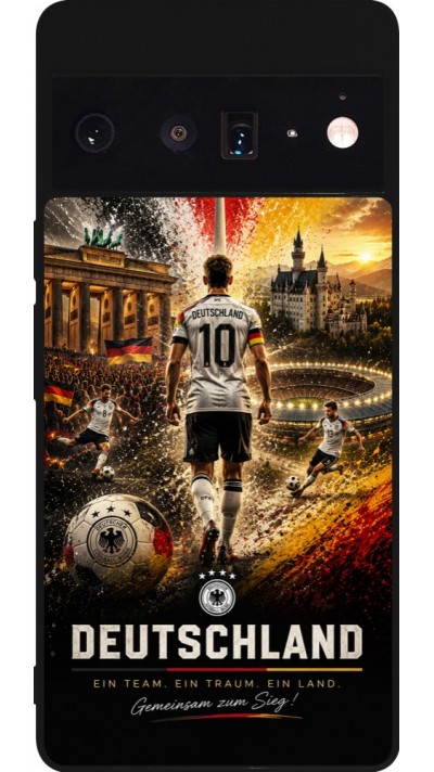 Coque Google Pixel 6 Pro - Silicone rigide noir Football Allemagne splash 2026