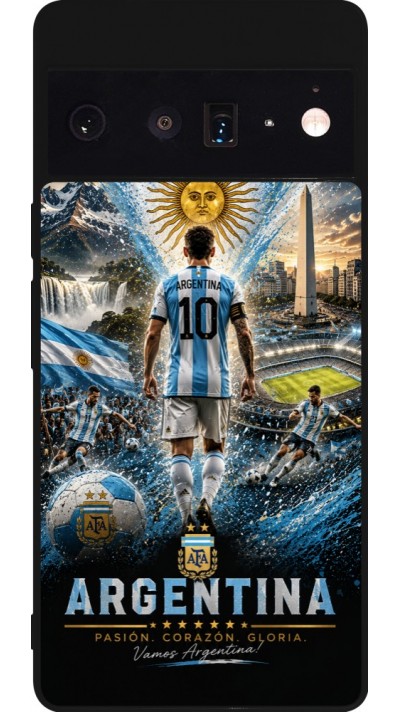 Coque Google Pixel 6 Pro - Silicone rigide noir Football Argentine splash 2026