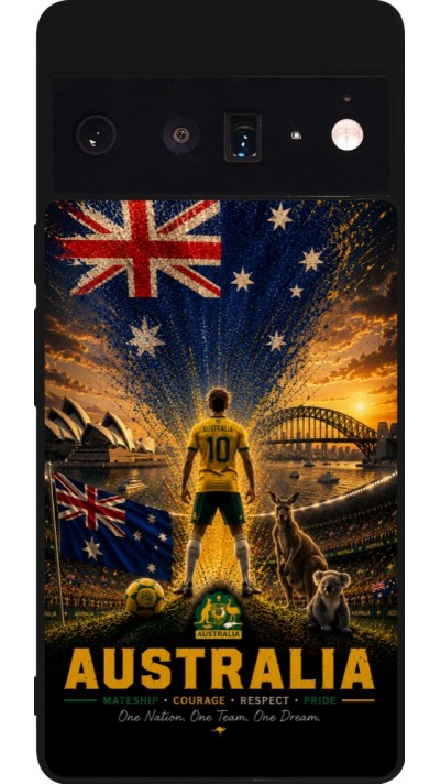 Coque Google Pixel 6 Pro - Silicone rigide noir Football Australie splash 2026
