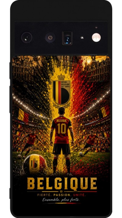 Coque Google Pixel 6 Pro - Silicone rigide noir Football Belgique splash 2026