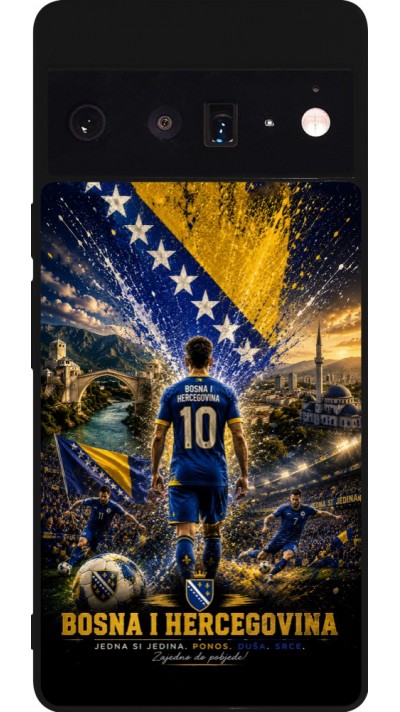 Coque Google Pixel 6 Pro - Silicone rigide noir Football Bosnie-Herzégovine splash 2026