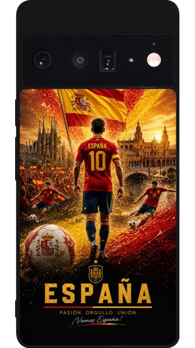 Coque Google Pixel 6 Pro - Silicone rigide noir Football Espagne splash 2026