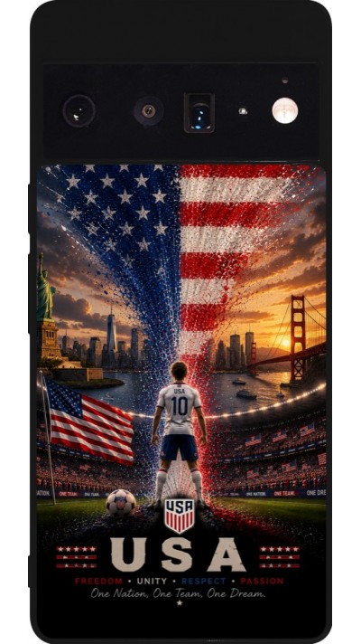 Coque Google Pixel 6 Pro - Silicone rigide noir Football États-Unis splash 2026