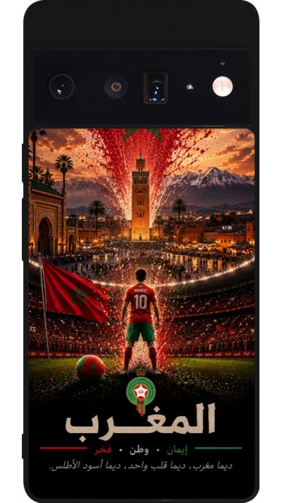 Coque Google Pixel 6 Pro - Silicone rigide noir Football Maroc splash 2026