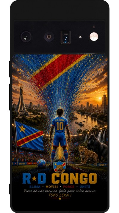 Coque Google Pixel 6 Pro - Silicone rigide noir Football République démocratique du Congo splash 2026