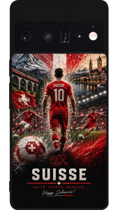 Coque Google Pixel 6 Pro - Silicone rigide noir Football Suisse splash 2026