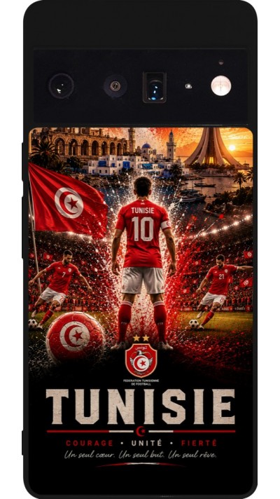 Coque Google Pixel 6 Pro - Silicone rigide noir Football Tunisie splash 2026