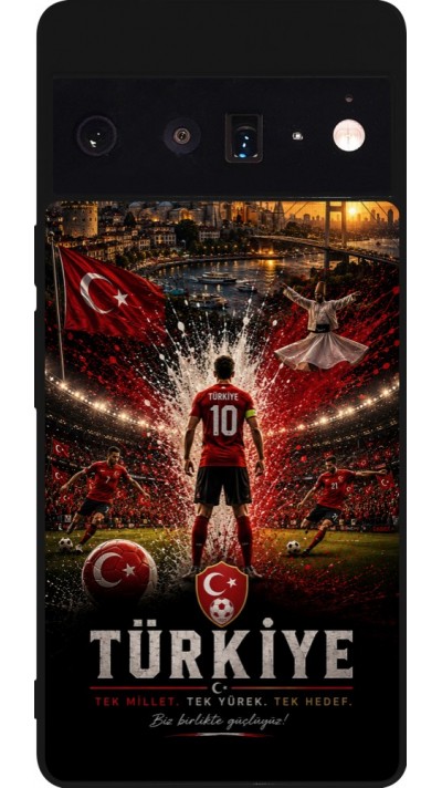 Coque Google Pixel 6 Pro - Silicone rigide noir Football Turquie splash 2026
