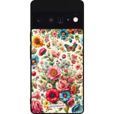 Coque Google Pixel 6 Pro - Silicone rigide noir Spring 25 printemps fleuri