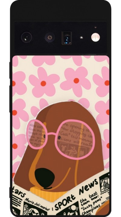 Coque Google Pixel 6 Pro - Silicone rigide noir Dog with newspaper 2026
